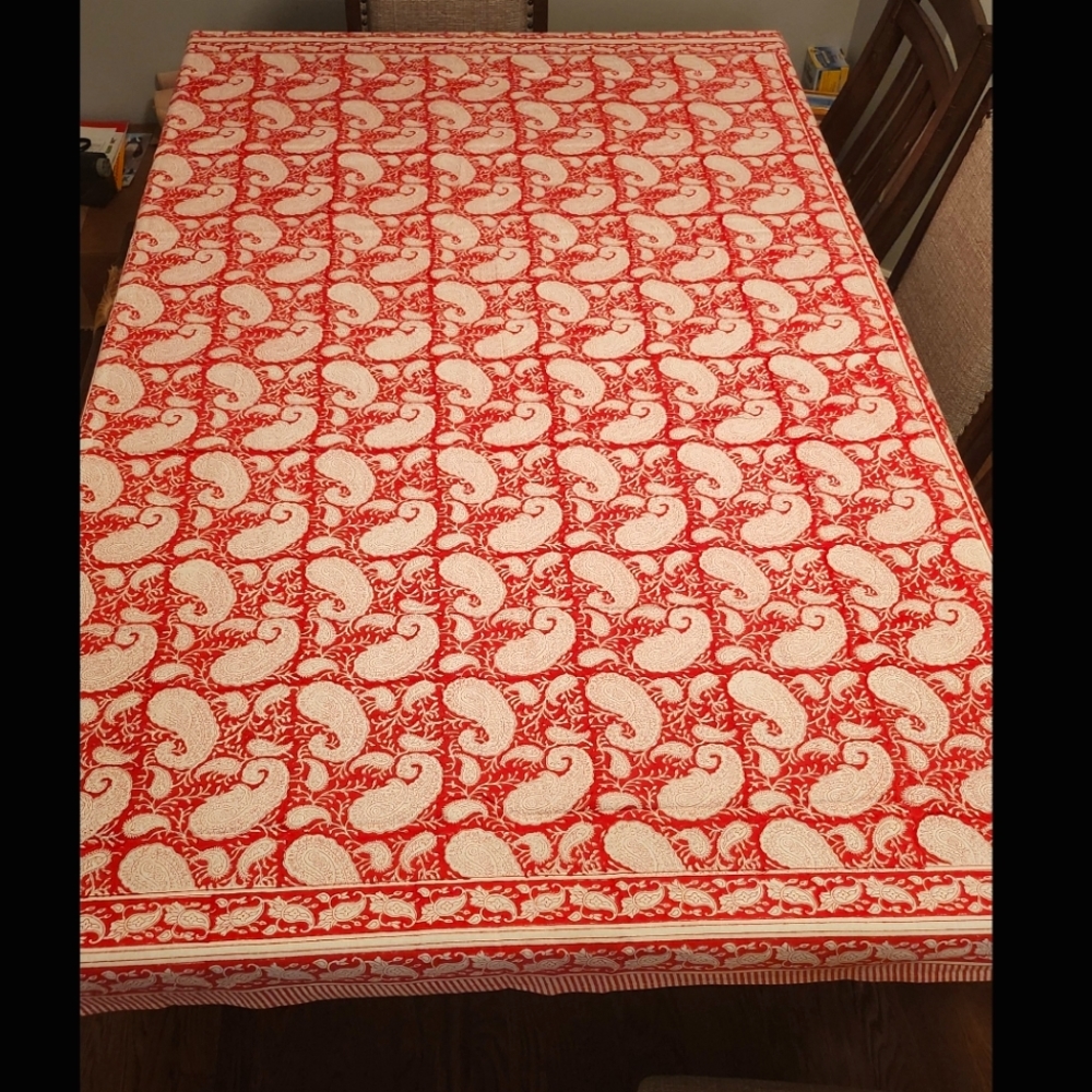 NWT hand block printed table cover.